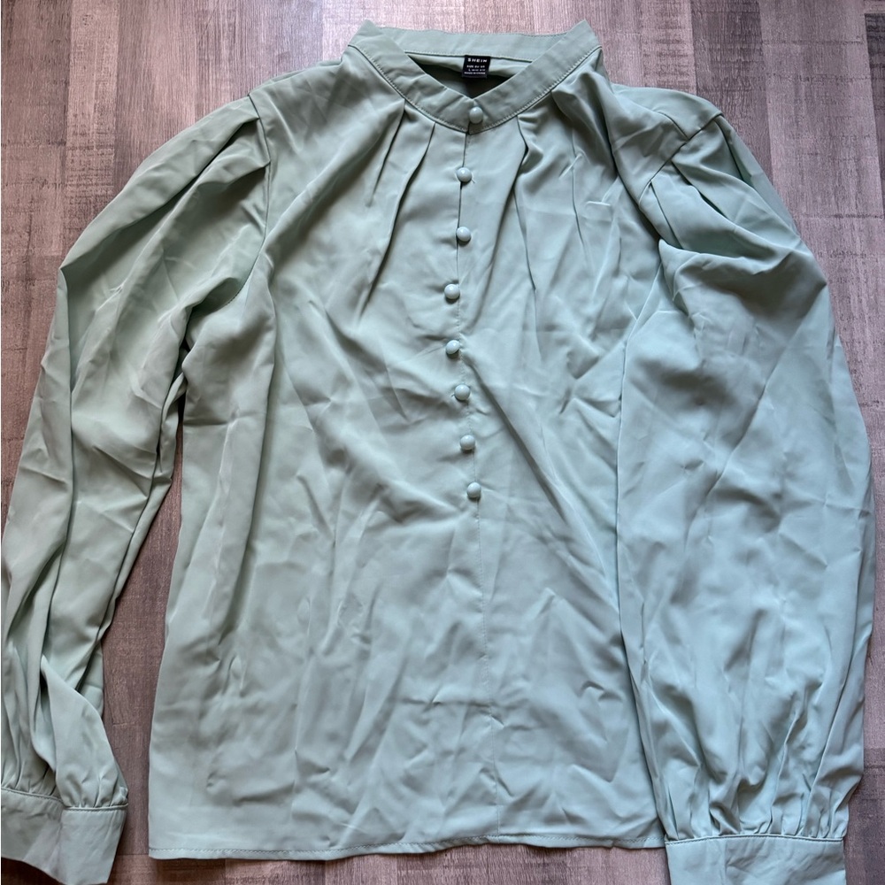 SHEIN Sage Green Casual Button-Down Shirt